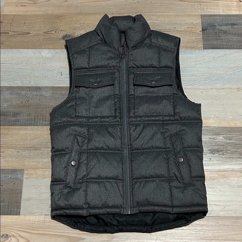 Goodfellow Gray Puffer Utility Vest Mens Small Charcoal Heather Gray Full Zip